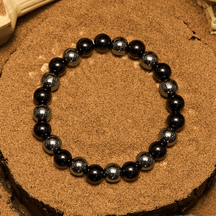 Bracciale da uomo Olivenorma con perline di ematite e ossidiana da 8 mm