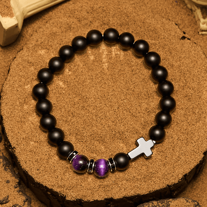 Bracciale da uomo Olivenorma in ematite e ossidiana con perline di occhio di tigre da 8 mm