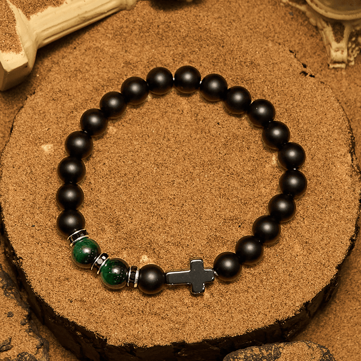 Bracciale da uomo Olivenorma in ematite e ossidiana con perline di occhio di tigre da 8 mm