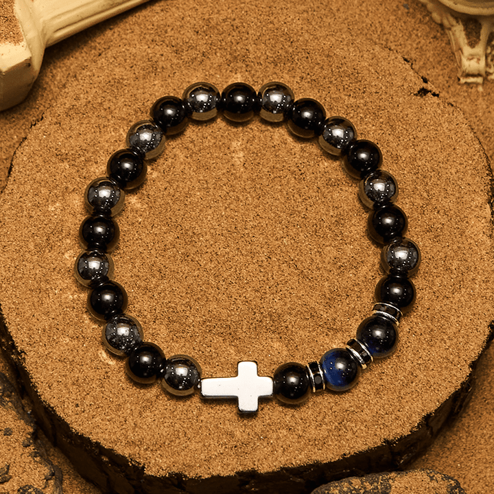 Bracciale da uomo Olivenorma in ematite e ossidiana con perline di occhio di tigre da 8 mm