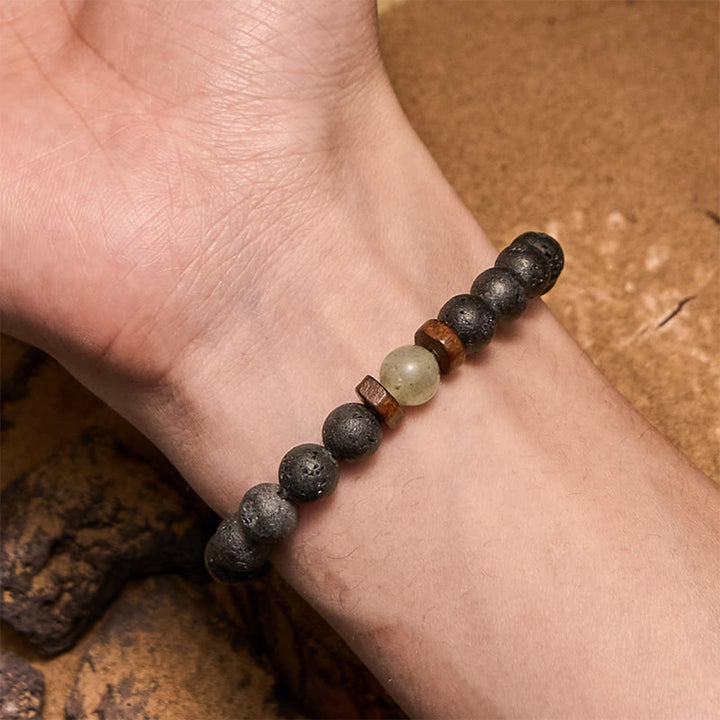 Bracciale Olivenorma con perline di pietra lavica, bronzite e labradorite da 8 mm