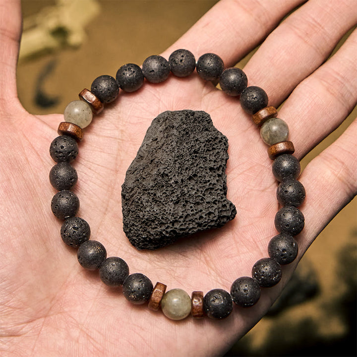 Bracciale Olivenorma con perline di pietra lavica, bronzite e labradorite da 8 mm