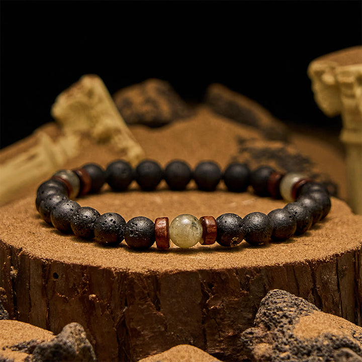 Bracciale Olivenorma con perline di pietra lavica, bronzite e labradorite da 8 mm