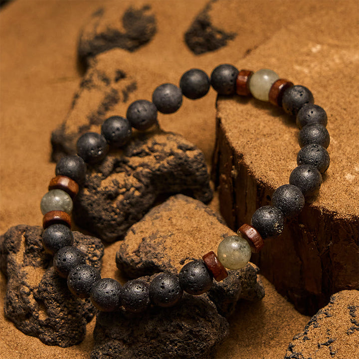 Bracciale Olivenorma con perline di pietra lavica, bronzite e labradorite da 8 mm