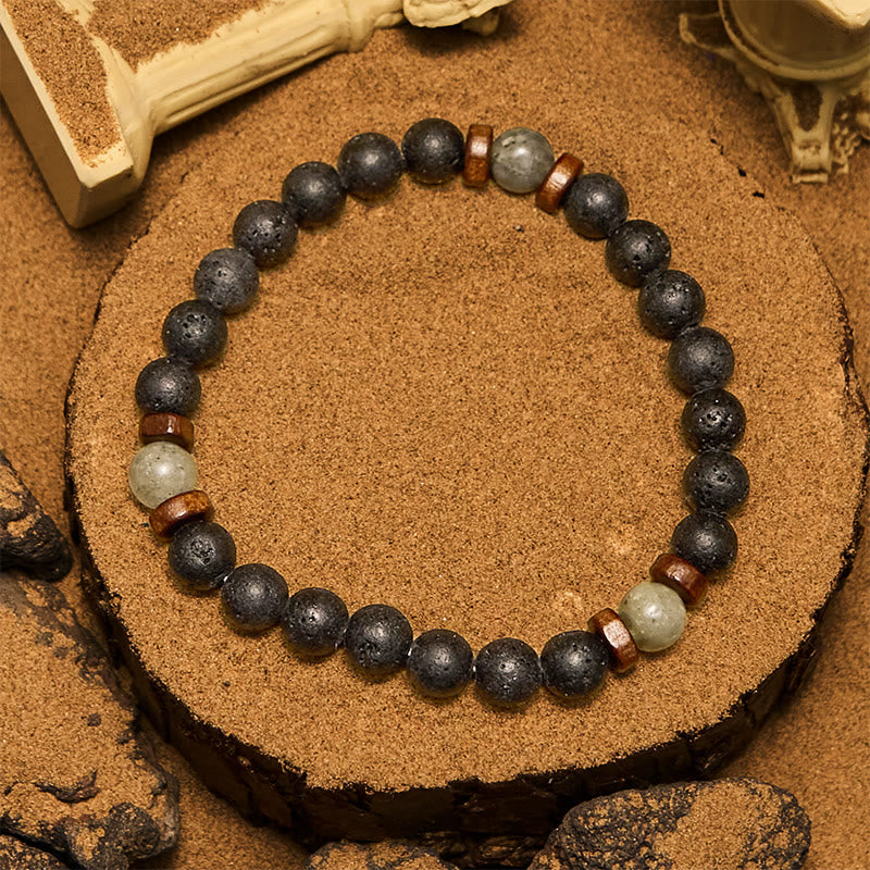 Bracciale Olivenorma con perline di pietra lavica, bronzite e labradorite da 8 mm