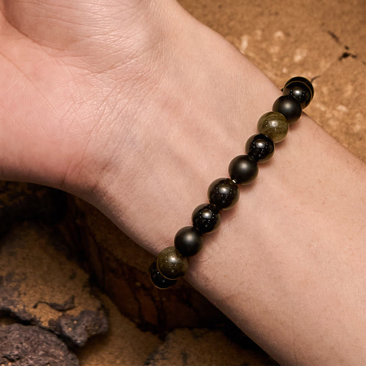 Bracciale da uomo Olivenorma con perline in onice nero e ossidiana dorata
