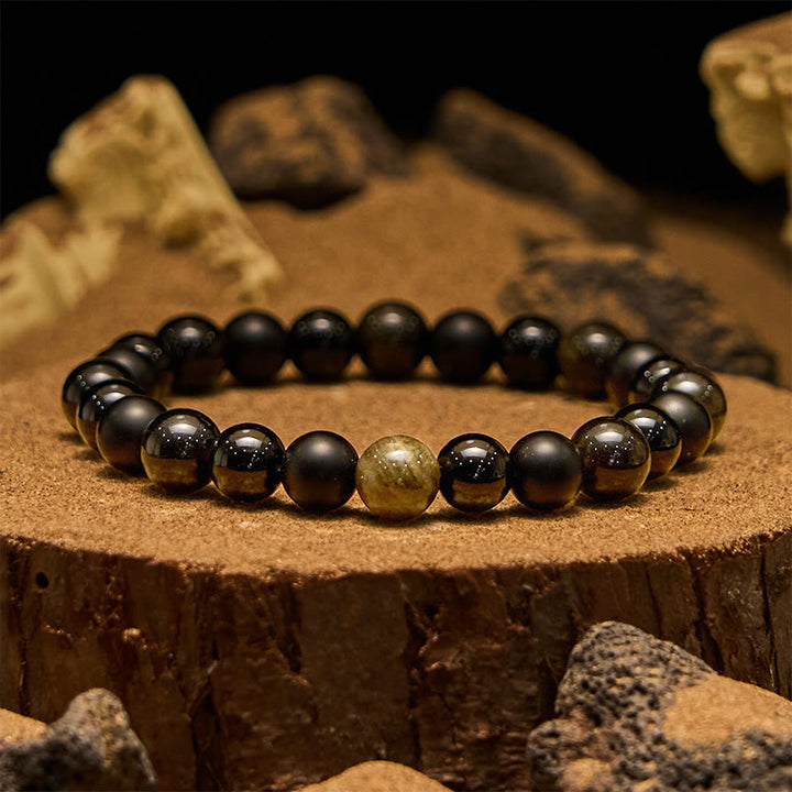 Bracciale da uomo Olivenorma con perline in onice nero e ossidiana dorata