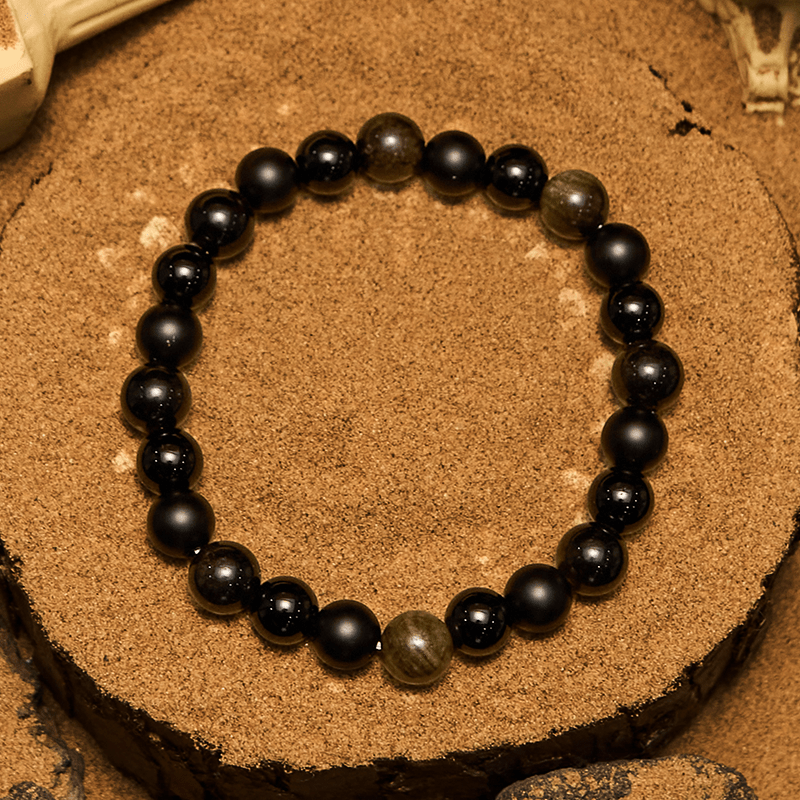 Bracciale da uomo Olivenorma con perline in onice nero e ossidiana dorata