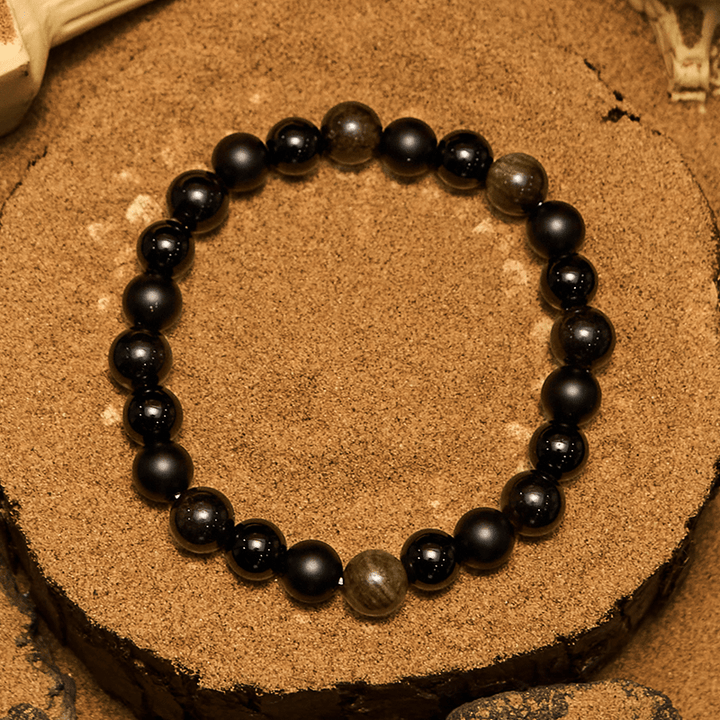 Bracciale da uomo Olivenorma con perline in onice nero e ossidiana dorata