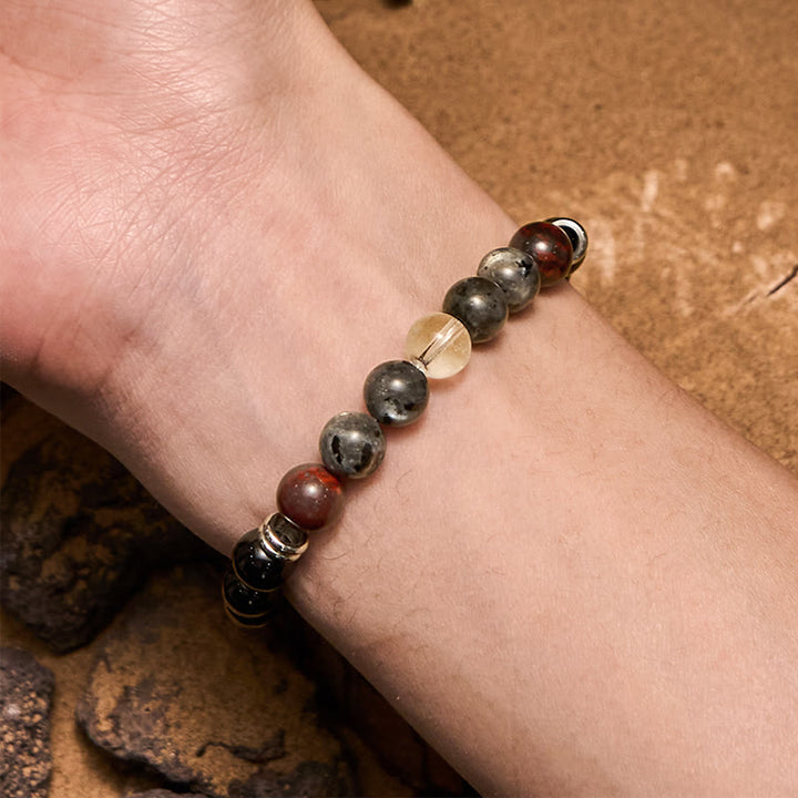 Bracciale da uomo Olivenorma in mogano, ossidiana e labradorite