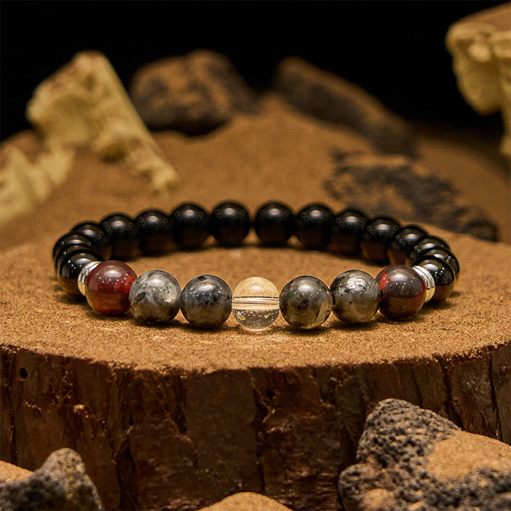 Bracciale da uomo Olivenorma in mogano, ossidiana e labradorite