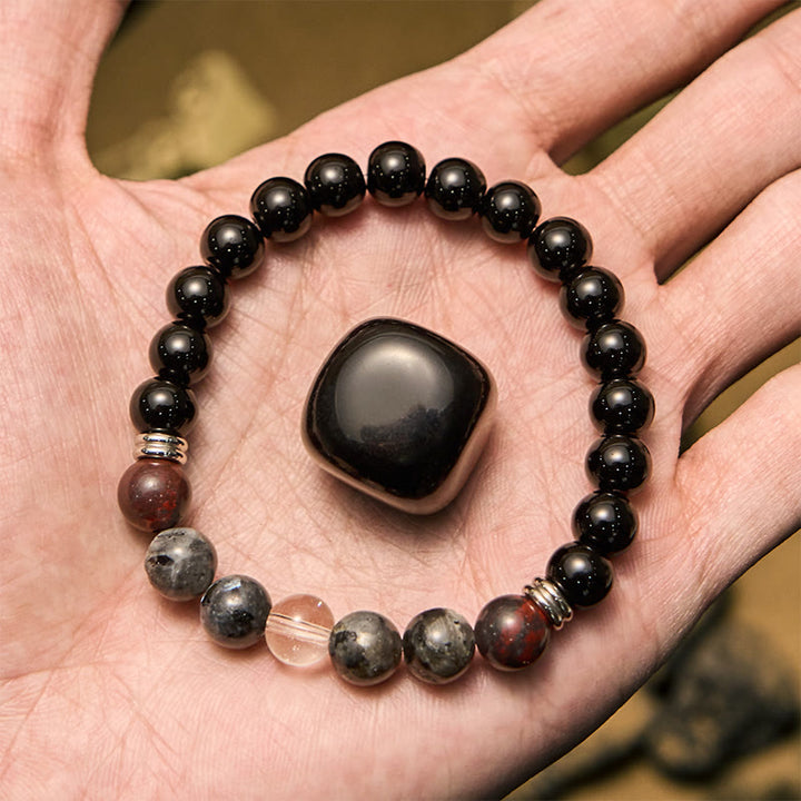 Bracciale da uomo Olivenorma in mogano, ossidiana e labradorite