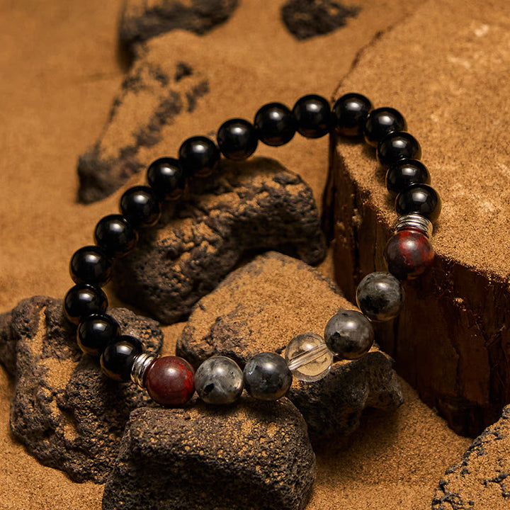 Bracciale da uomo Olivenorma in mogano, ossidiana e labradorite