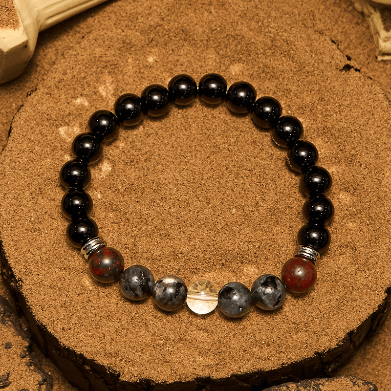 Bracciale da uomo Olivenorma in mogano, ossidiana e labradorite
