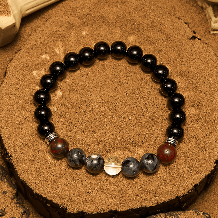 Bracciale da uomo Olivenorma in mogano, ossidiana e labradorite