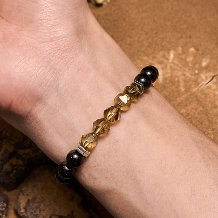 Bracciale Olivenorma con perline di labradorite, ossidiana e quarzo fumé