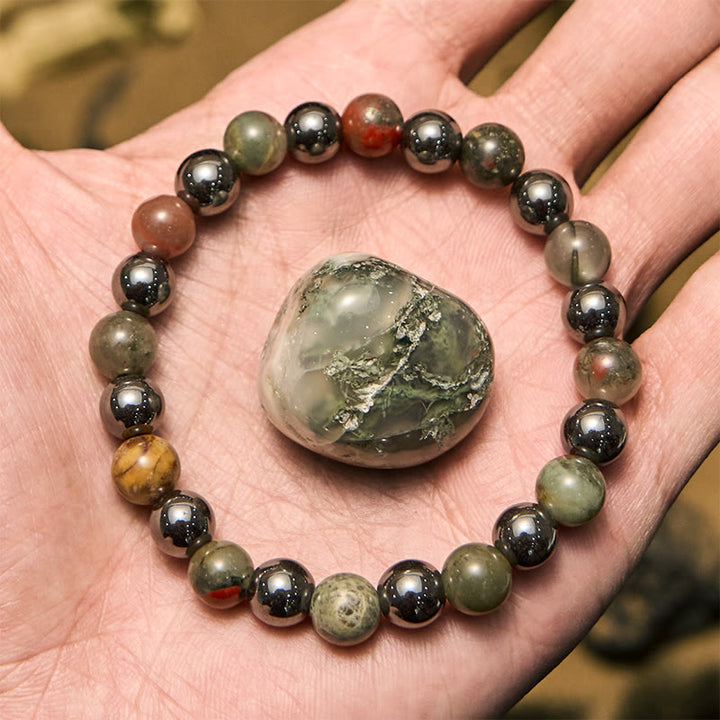 Bracciale Olivenorma con perline di ematite e pietra del sangue di drago