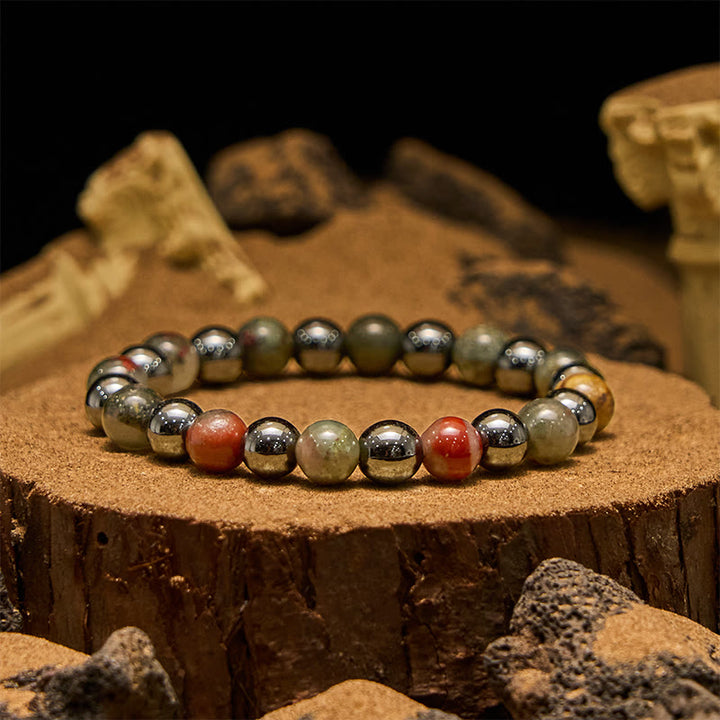 Bracciale Olivenorma con perline di ematite e pietra del sangue di drago