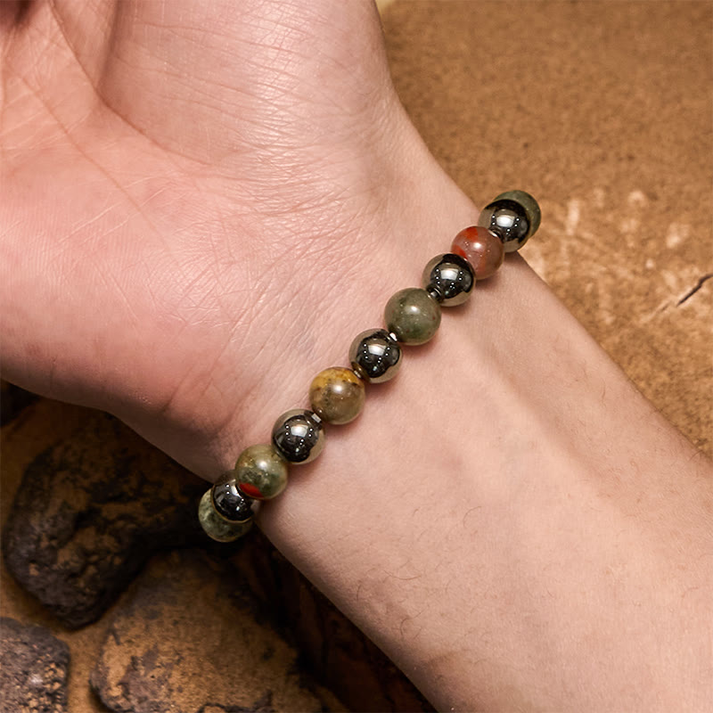 Bracciale Olivenorma con perline di ematite e pietra del sangue di drago