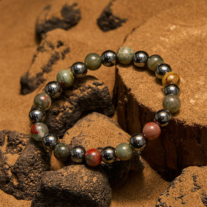 Bracciale Olivenorma con perline di ematite e pietra del sangue di drago