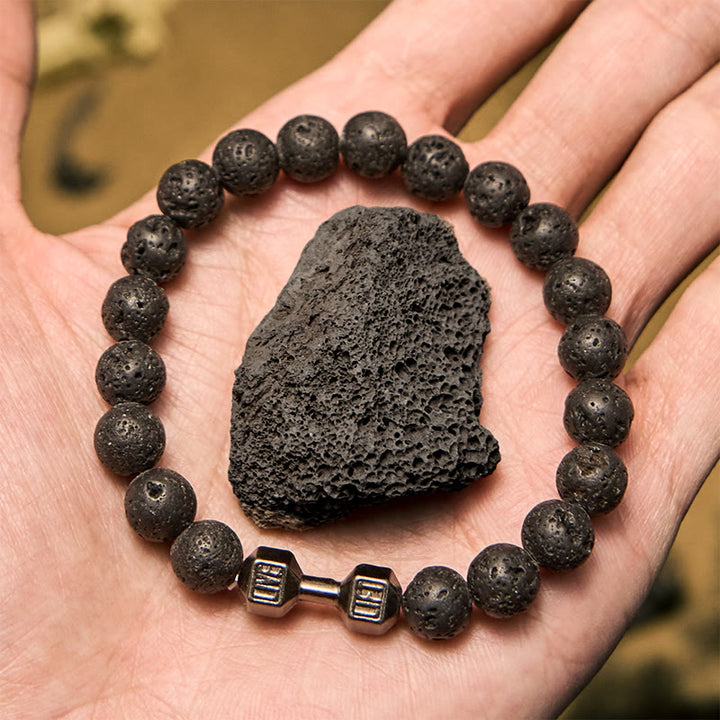 Bracciale con perline con ciondolo a forma di manubrio in pietra naturale Olivenorma da 8 mm