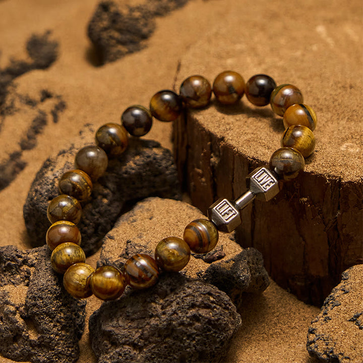Bracciale con perline con ciondolo a forma di manubrio in pietra naturale Olivenorma da 8 mm
