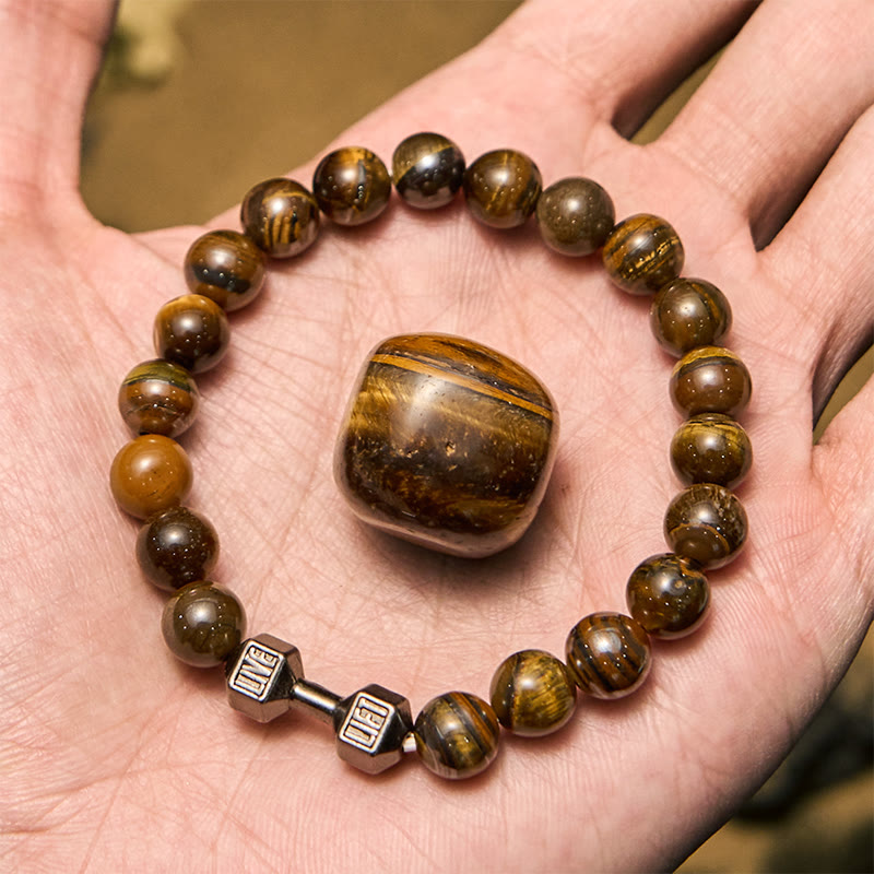 Bracciale con perline con ciondolo a forma di manubrio in pietra naturale Olivenorma da 8 mm