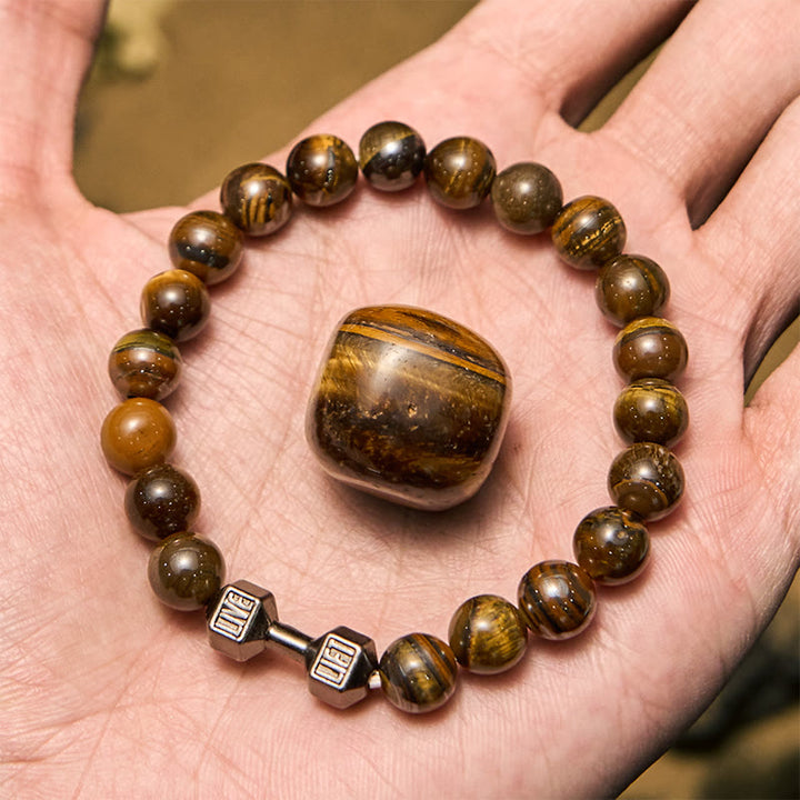 Bracciale con perline con ciondolo a forma di manubrio in pietra naturale Olivenorma da 8 mm