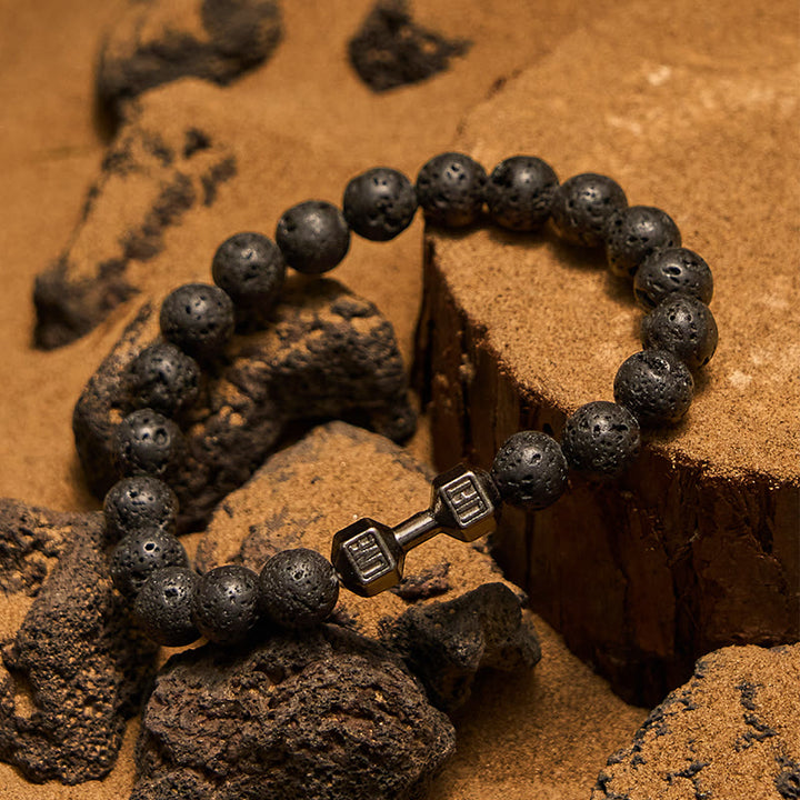 Bracciale con perline con ciondolo a forma di manubrio in pietra naturale Olivenorma da 8 mm