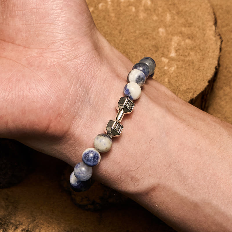 Bracciale con perline con ciondolo a forma di manubrio in pietra naturale Olivenorma da 8 mm