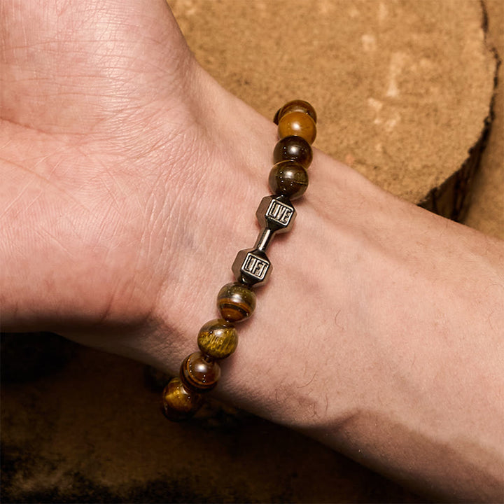 Bracciale con perline con ciondolo a forma di manubrio in pietra naturale Olivenorma da 8 mm