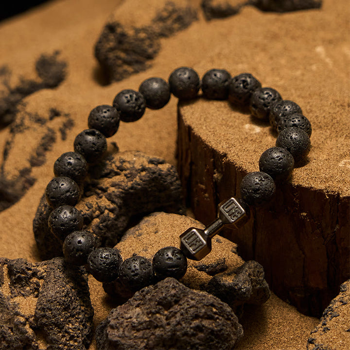 Bracciale con perline con ciondolo a forma di manubrio in pietra naturale Olivenorma da 8 mm