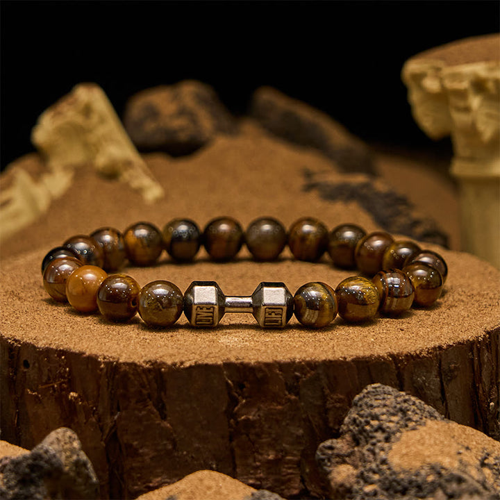 Bracciale con perline con ciondolo a forma di manubrio in pietra naturale Olivenorma da 8 mm