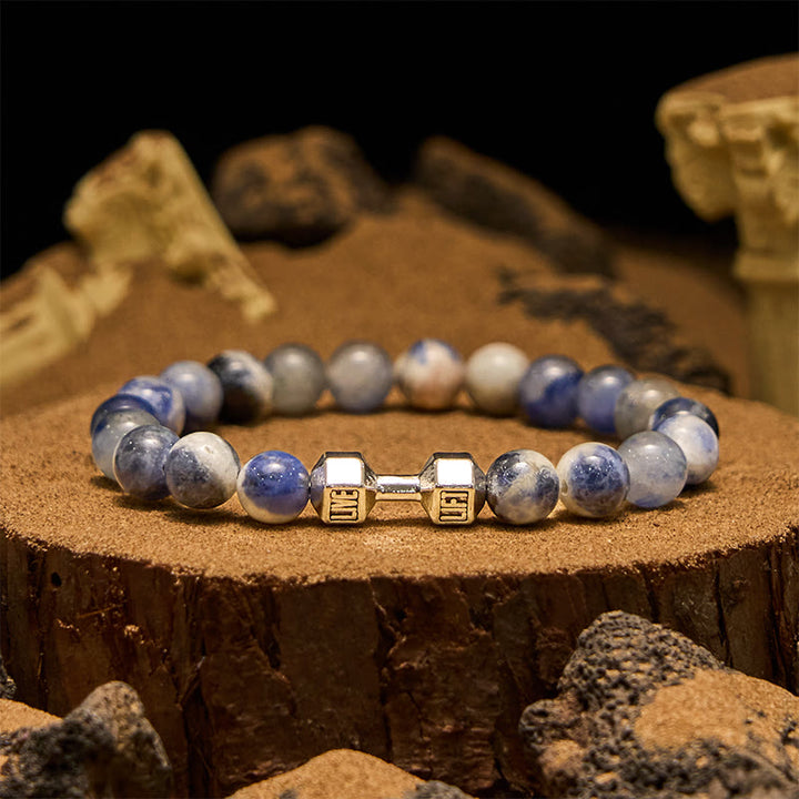Bracciale con perline con ciondolo a forma di manubrio in pietra naturale Olivenorma da 8 mm