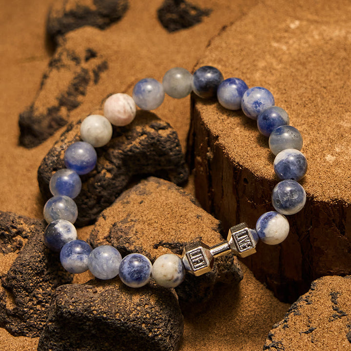 Bracciale con perline con ciondolo a forma di manubrio in pietra naturale Olivenorma da 8 mm
