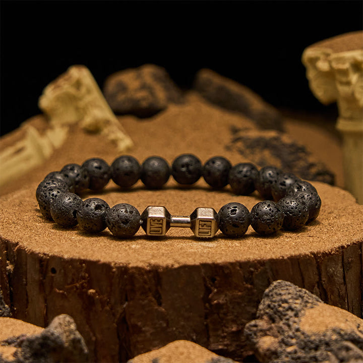 Bracciale con perline con ciondolo a forma di manubrio in pietra naturale Olivenorma da 8 mm