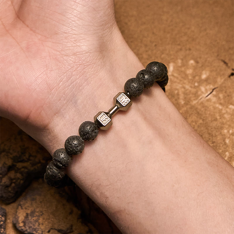 Bracciale con perline con ciondolo a forma di manubrio in pietra naturale Olivenorma da 8 mm