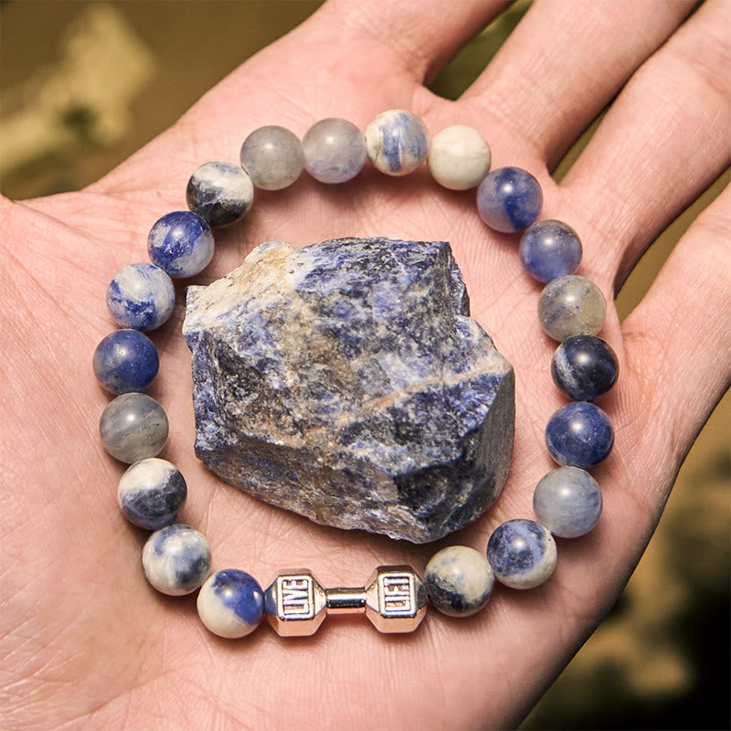 Bracciale con perline con ciondolo a forma di manubrio in pietra naturale Olivenorma da 8 mm