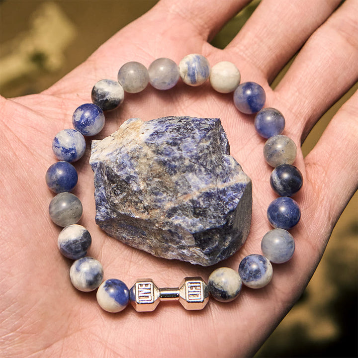 Bracciale con perline con ciondolo a forma di manubrio in pietra naturale Olivenorma da 8 mm