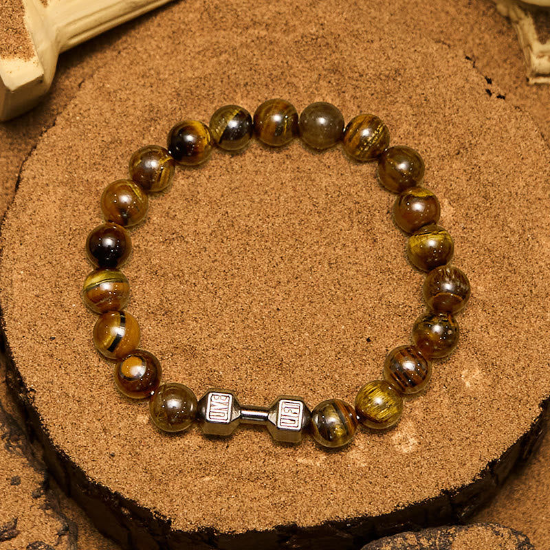 Bracciale con perline con ciondolo a forma di manubrio in pietra naturale Olivenorma da 8 mm