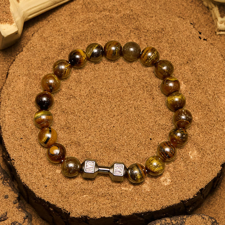 Bracciale con perline con ciondolo a forma di manubrio in pietra naturale Olivenorma da 8 mm