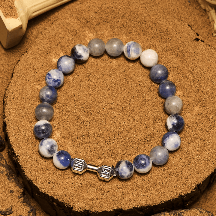 Bracciale con perline con ciondolo a forma di manubrio in pietra naturale Olivenorma da 8 mm