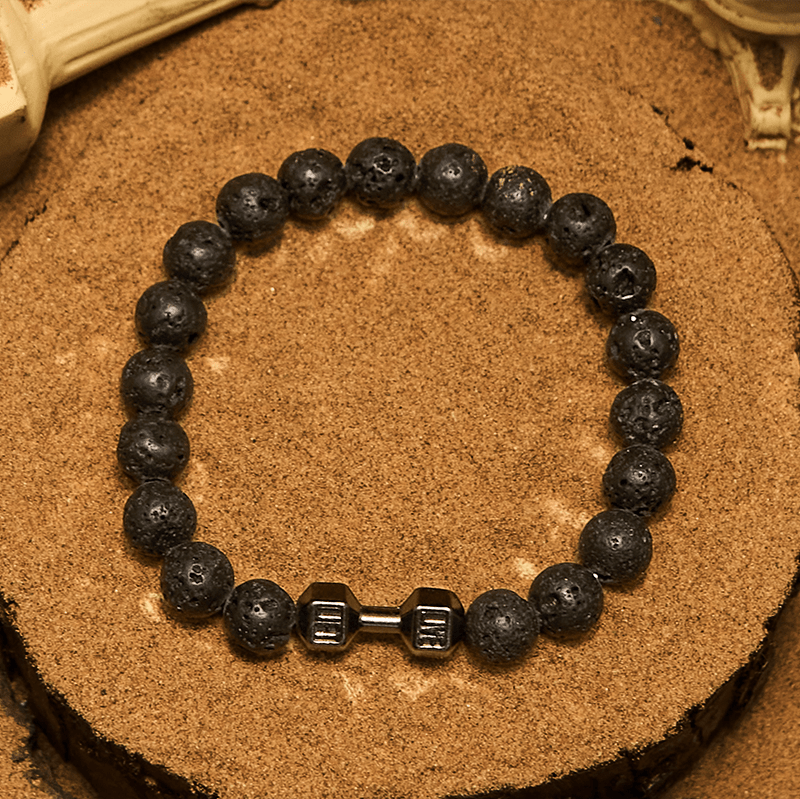 Bracciale con perline con ciondolo a forma di manubrio in pietra naturale Olivenorma da 8 mm