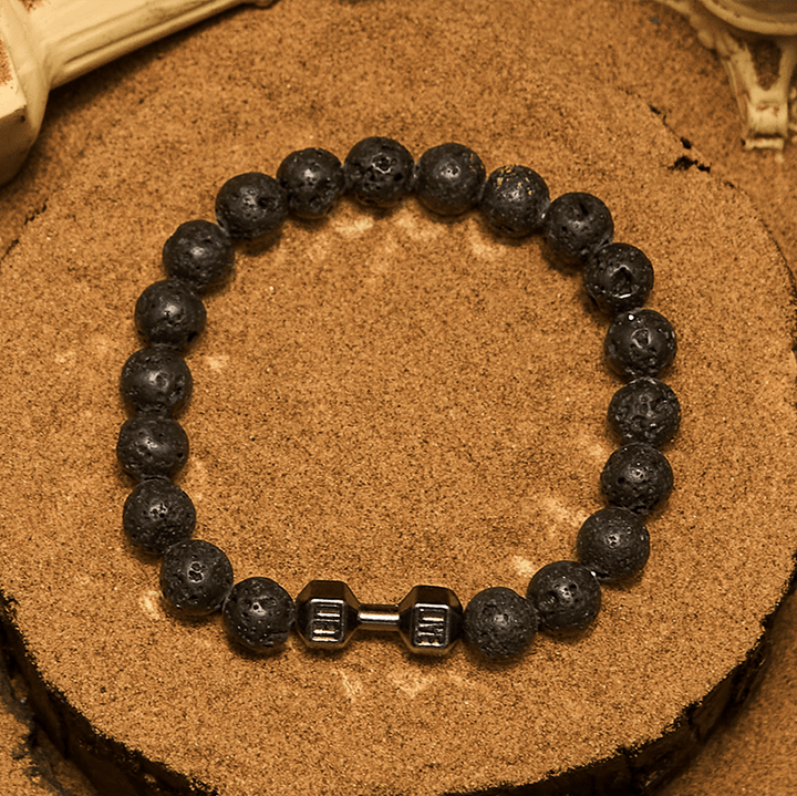 Bracciale con perline con ciondolo a forma di manubrio in pietra naturale Olivenorma da 8 mm