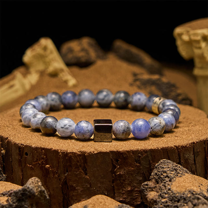 Bracciale Olivenorma con perline di ematite sodalite a taglio quadrato da 8 mm