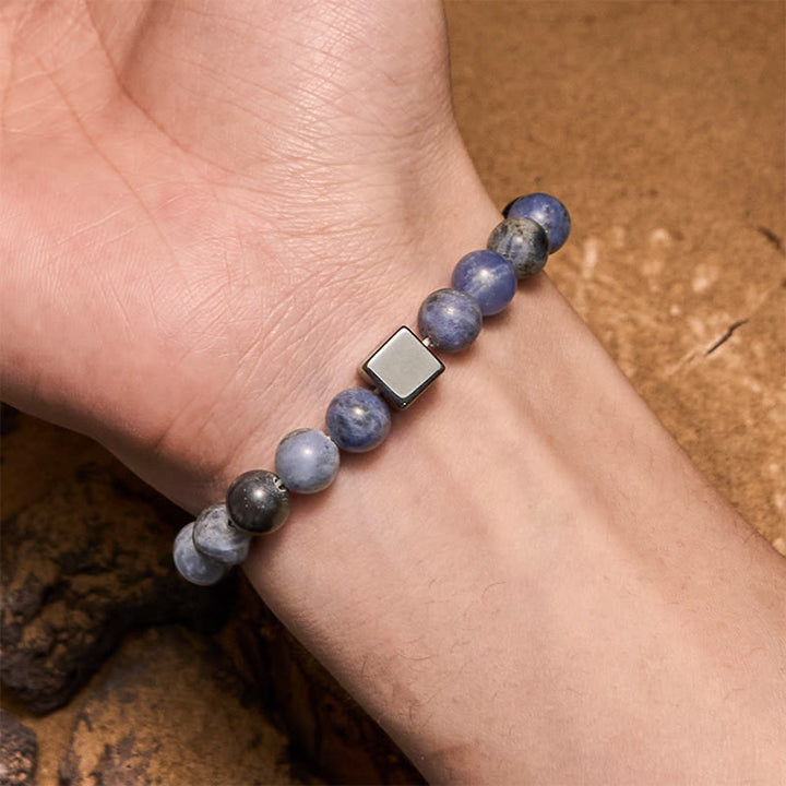 Bracciale Olivenorma con perline di ematite sodalite a taglio quadrato da 8 mm