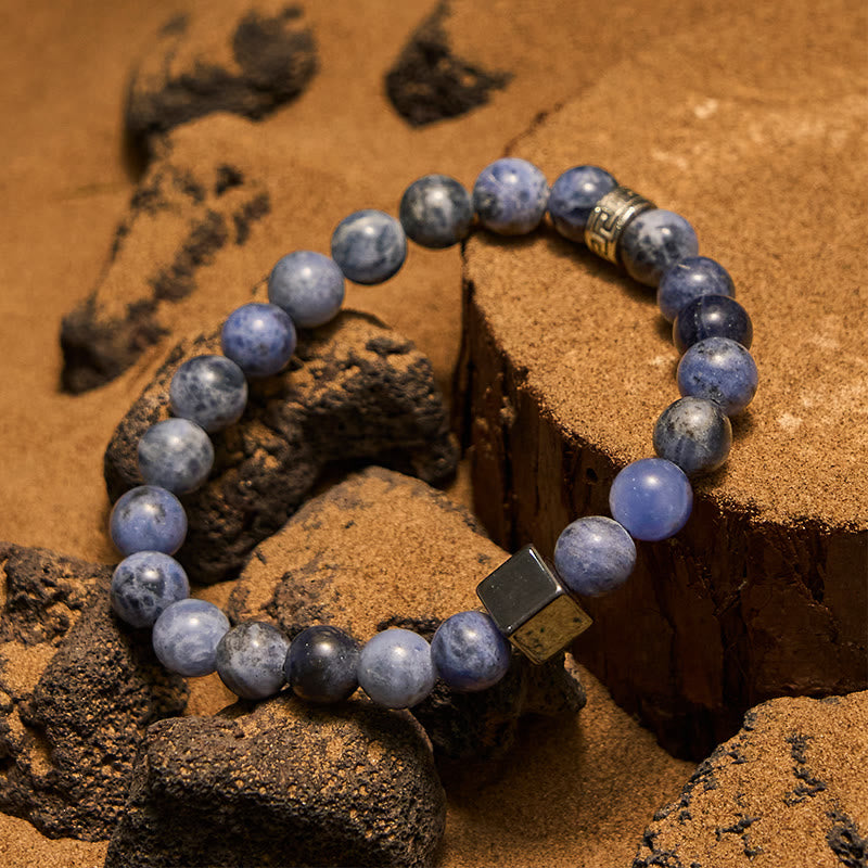 Bracciale Olivenorma con perline di ematite sodalite a taglio quadrato da 8 mm