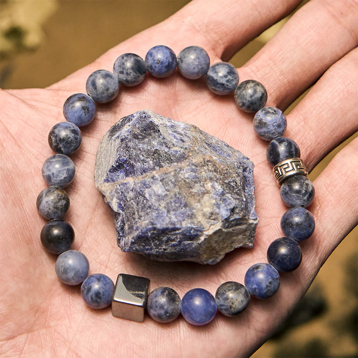Bracciale Olivenorma con perline di ematite sodalite a taglio quadrato da 8 mm