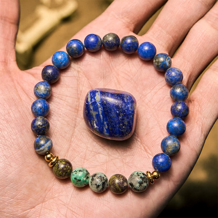 Bracciale Olivenorma con perline di turchese africano e lapislazzuli da 8 mm
