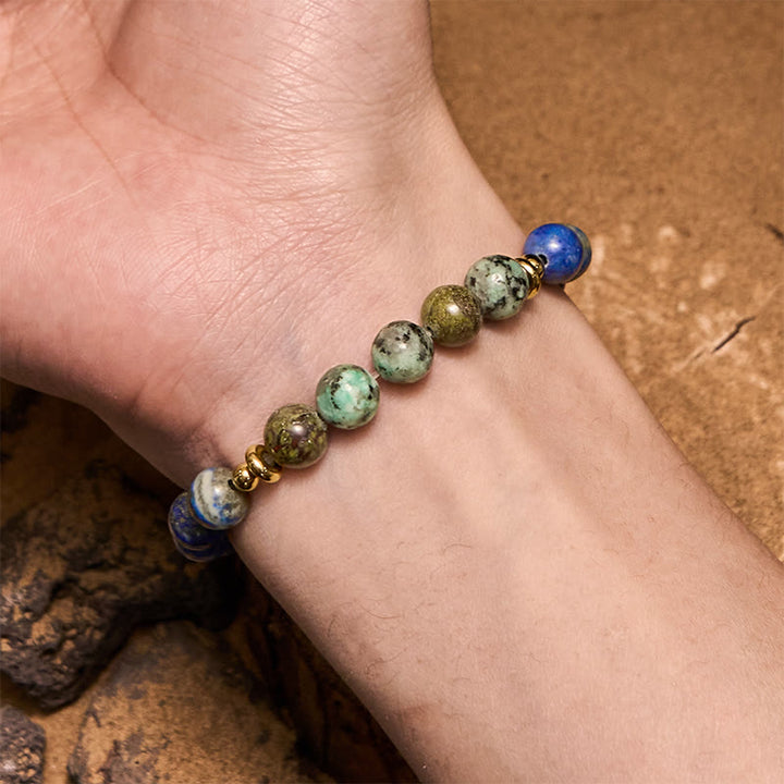 Bracciale Olivenorma con perline di turchese africano e lapislazzuli da 8 mm